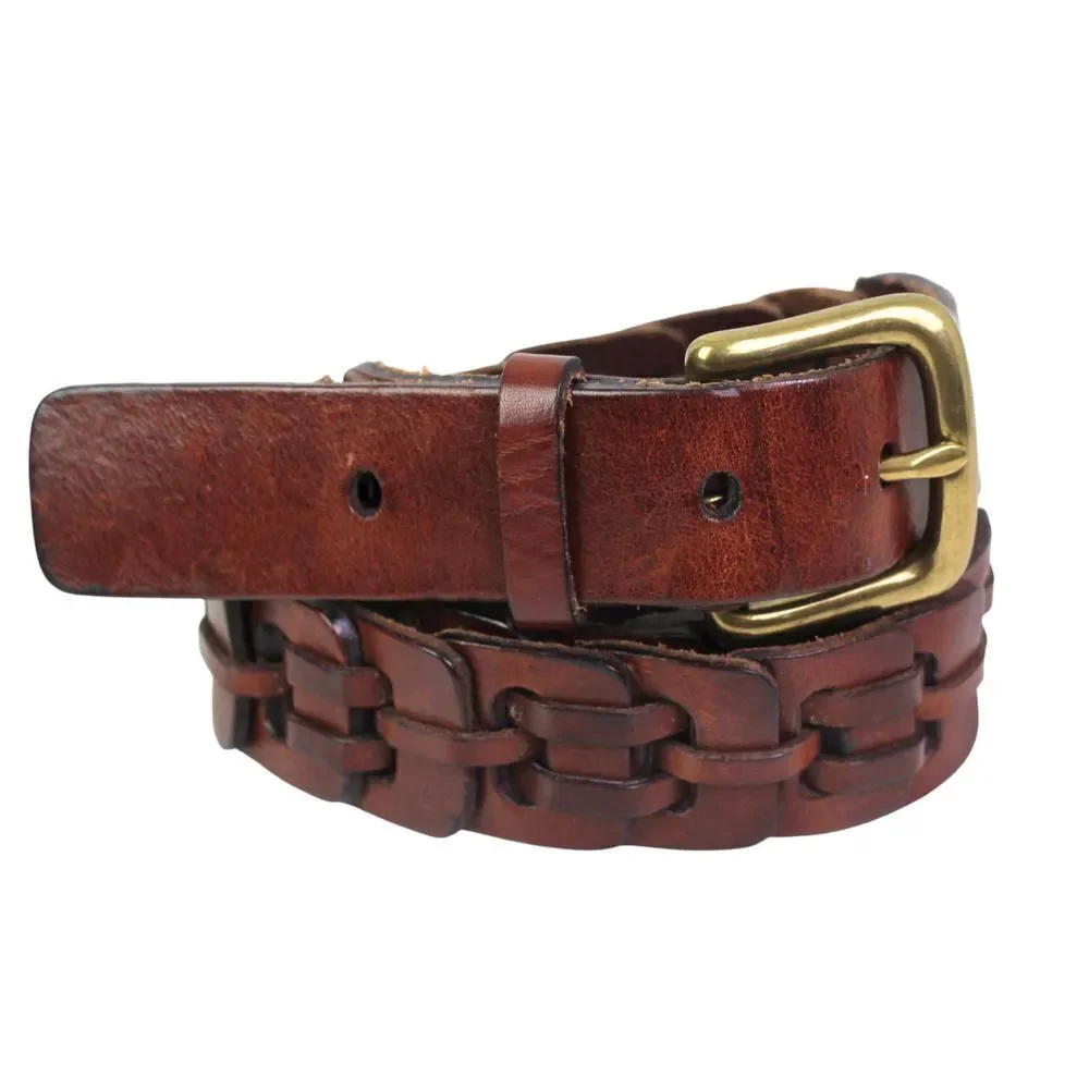 CLASSIC BRAIDED BROWN GENUINE LEATHER 1 1/4